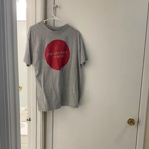Gray T-Shirt with Red Circle Graphic